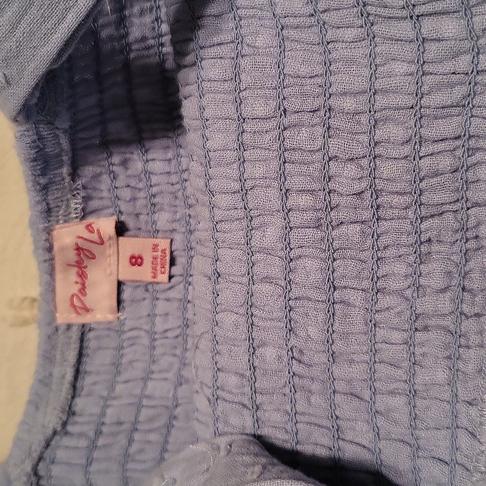 Charming Blue Swiss Dots Girls Dress Size 8 - Picture 2 of 3